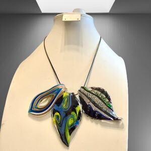 Trio of Handmade Colorful Artisan Glass Pendants